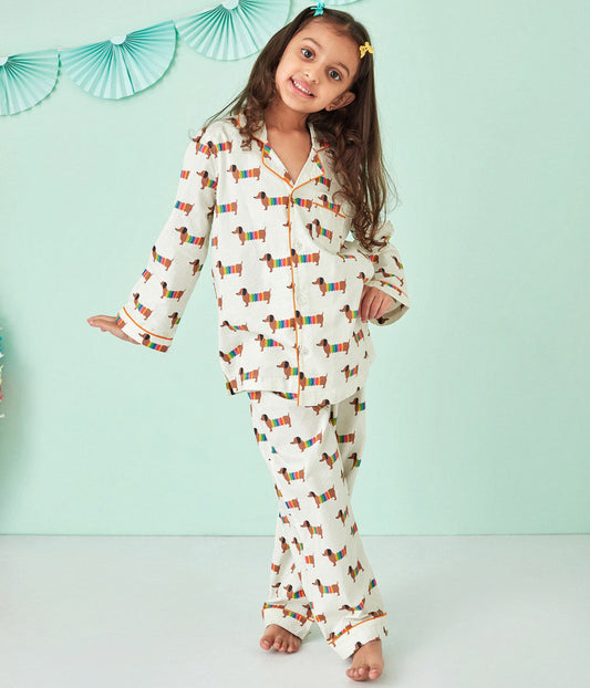 Notch Collared Little Dude Print Nightsuit