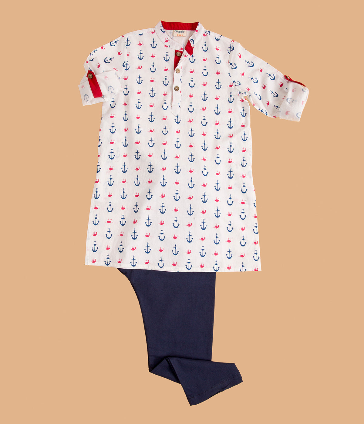 Anchor Print Kurta With Contrast Pyjama