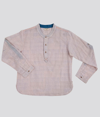 Chinese Collar Pink Dots Print Shirt