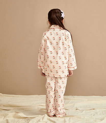 Notch Collared Furry Foxxy Print Nightsuit