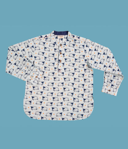 Chinese Collar Sheep Print Shirt