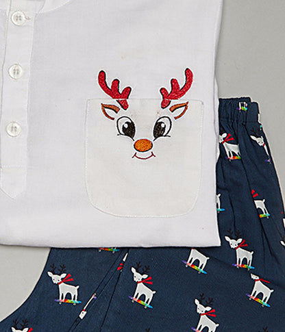 Round Neck Rudolph The Deer Embroidered Nightsuit