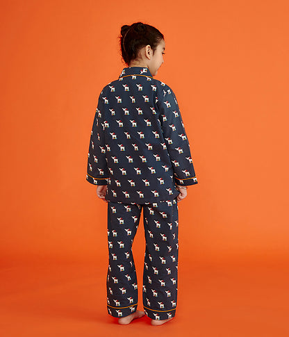 Notch Collared Rudolph The Deer Print Nightsuit