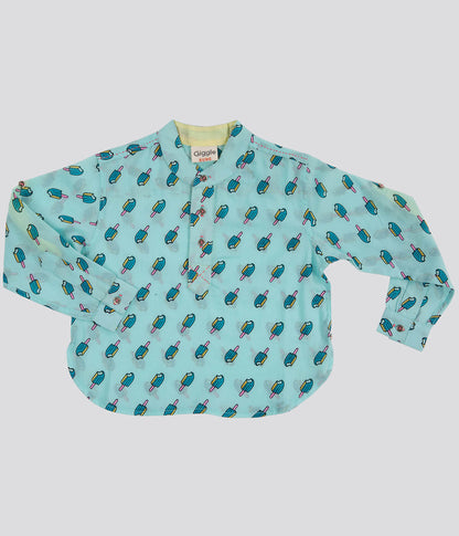 Chinese Collar Mini Icecream Print Shirt