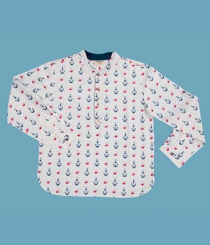 Chinese Collar Anchor Print Shirt