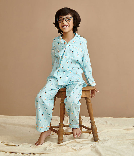 Notch Collared Coco Pooch Print Nightsuit