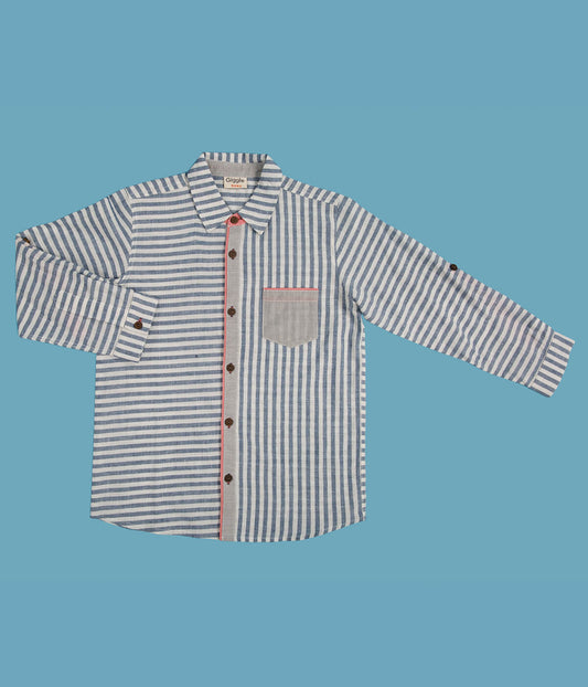 Notch Collared Blue Striped Shirt
