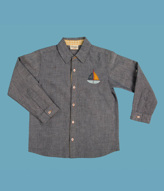 Notch Collared Boat Patchwork Shirt