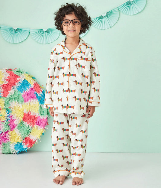 Notch Collared Little Dude Print Nightsuit